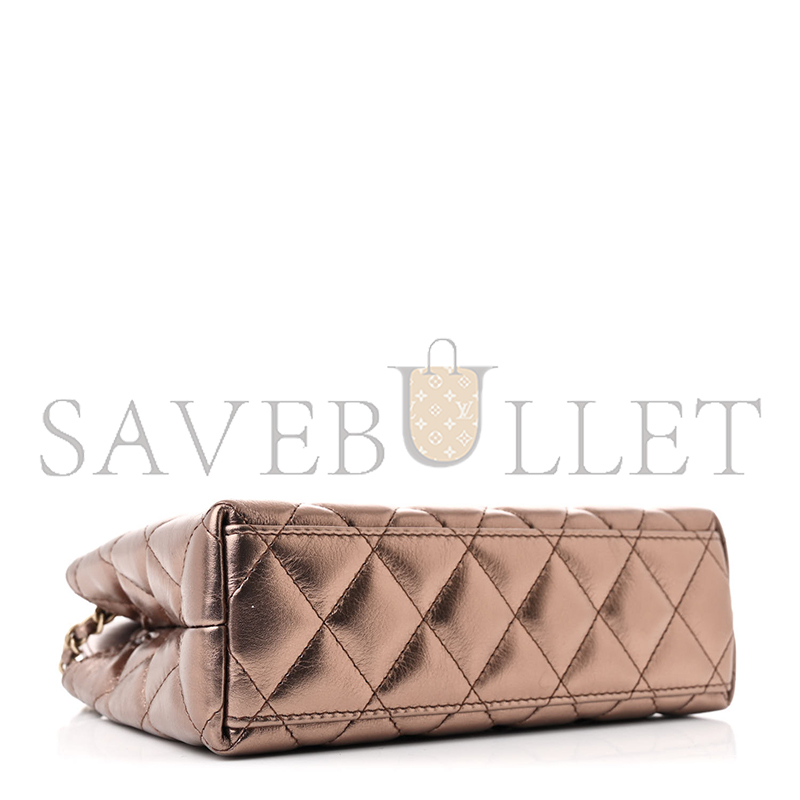Ch*el metallic aged calfskin quilted nano kelly shopper light brown (19*13*7cm)